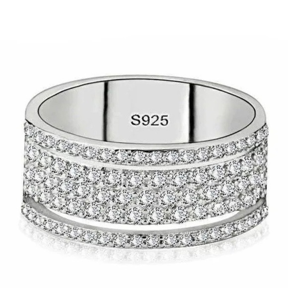 NEW 925 Sterling Silver Stacked Diamond Wide Ring - Picture 6 of 6